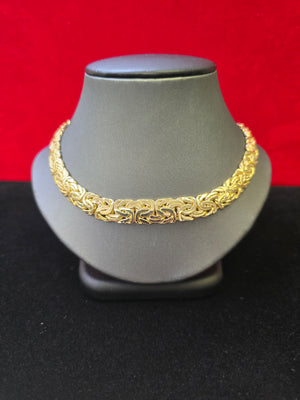 14K Real Yellow Gold Hollow Byzantine Necklace 16"