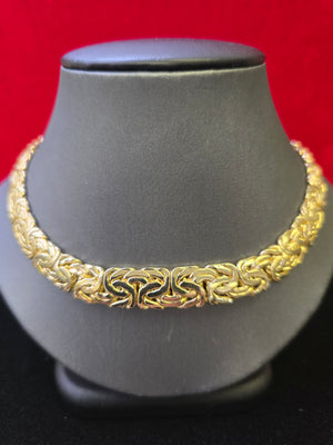 14K Real Yellow Gold Hollow Byzantine Necklace 16"
