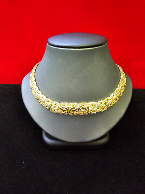 14K Real Yellow Gold Hollow Byzantine Necklace 16"