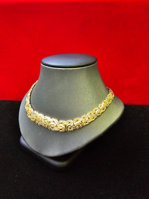 14K Real Yellow Gold Hollow Byzantine Necklace 16"