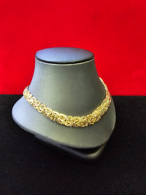 14K Real Yellow Gold Hollow Byzantine Necklace 16"