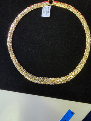 14K Real Yellow Gold Hollow Byzantine Necklace 16"