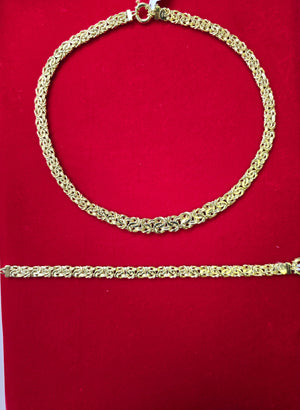 10K Real Yellow Gold Hollow Byzantine Necklace & Bracelet Set