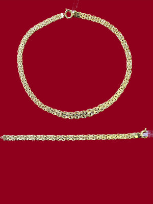 10K Real Yellow Gold Hollow Byzantine Necklace & Bracelet Set