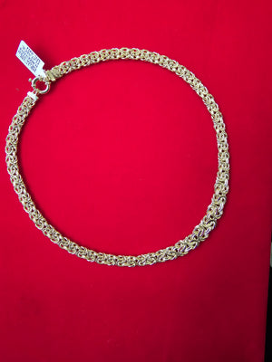 10K Real Yellow Gold Hollow Byzantine Necklace & Bracelet Set