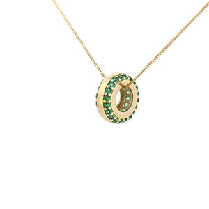 10K Real Gold Green CZ Divider Charm with Box Chain