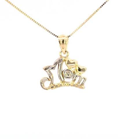 10K Real Gold Two-Tone MOM CZ- Heart Small Charm with Box Chain
