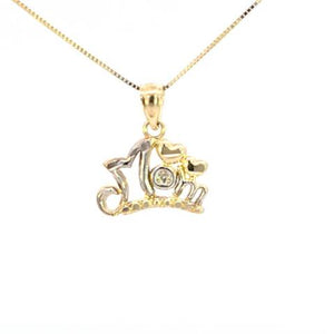10K Real Gold Two-Tone MOM CZ- Heart Small Charm with Box Chain