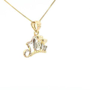 10K Real Gold Two-Tone MOM CZ- Heart Small Charm with Box Chain
