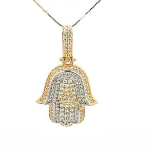 10K Real Gold Two-Tone CZ Hamsa Medium Charm with Box Chain