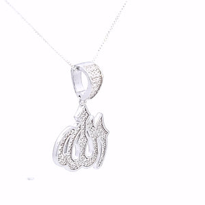 925 Sterling Silver Allah CZ Charm with Box Chain