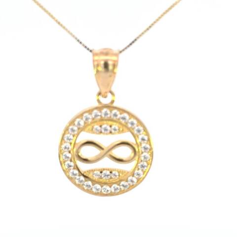 10K Real Gold Round Infinity CZ Small Charm with Box Chain
