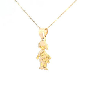 10K Real Gold Little Girl with Teddy Bear Small Charm with Box Chain