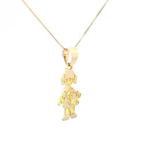 10K Real Gold Little Girl with Teddy Bear Small Charm with Box Chain