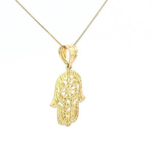 10K Real Gold Filigree Hamsa Hand Charm with Box Chain