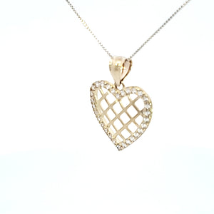 10K Solid Real Gold Valentine's Day Heart Net CZ Charm/Pendant with Box Chain