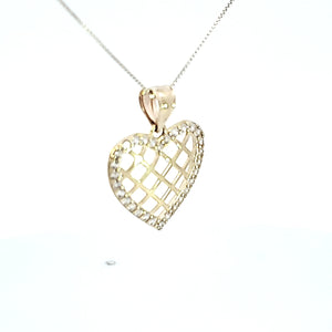 10K Solid Real Gold Valentine's Day Heart Net CZ Charm/Pendant with Box Chain