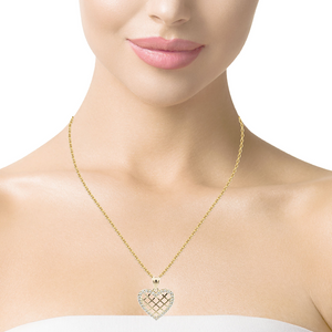 10K Solid Real Gold Valentine's Day Heart Net CZ Charm/Pendant with Box Chain