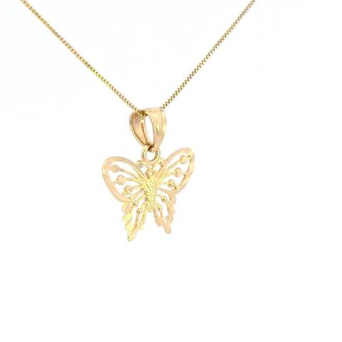 14K Real Gold Filigree Small Butterfly Charm with Box Chain