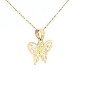10K Real Gold Filigree Butterfly Small Charm with Box Chain