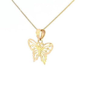10K Real Gold Filigree Butterfly Small Charm with Box Chain