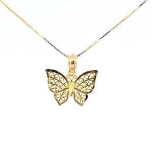 10K Real Gold Diamond Cut Small Butterfly Charm with Box Chain
