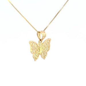 10K Real Gold Diamond Cut Small Butterfly Charm with Box Chain