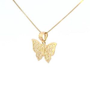 10K Real Gold Diamond Cut Small Butterfly Charm with Box Chain