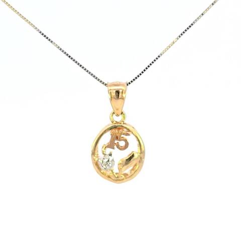 10K Real Gold "15" CZ Flower Petal Small Charm with Box Chain