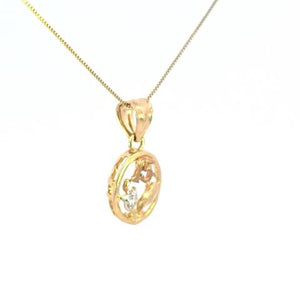 10K Real Gold "15" CZ Flower Petal Small Charm with Box Chain
