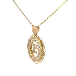 10K Real Gold "15" Oval CZ Fancy Charm with Box Chain