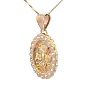 10K Real Gold Tri-Color CZ Hope Peace Oval Charm with Box Chain