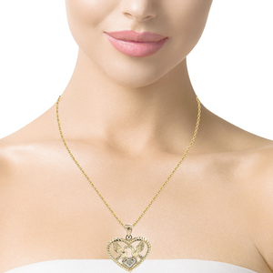 10K Solid Real Gold Two-Tone Heart with Birds Charm/Pendant with Box Chain