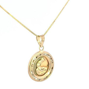 10K Real Gold Tricolor Baptism CZ Small Charm with Box Chain