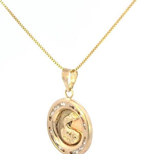 10K Real Gold Tricolor Baptism CZ Small Charm with Box Chain