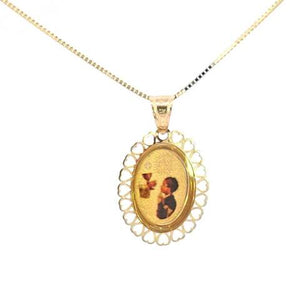 10K Real Gold Oval Memory CZ Small Charm with Box Chain