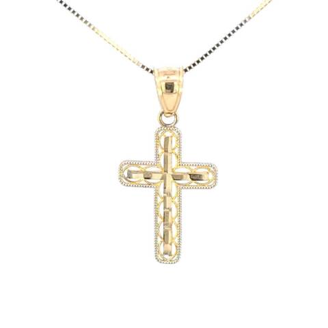 10K Real Gold Two-Tone DC Cross Small Charm with Box Chain