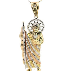 10k Real Gold Tri-Color Saint Jude CZ Big Charm