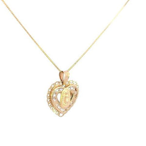 10K Real Gold Mother Mary CZ Heart Small Charm with Box Chain