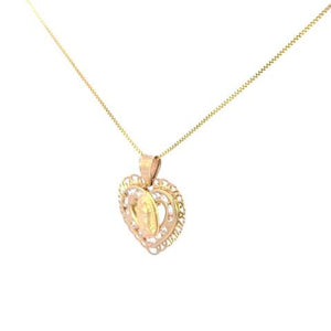 10K Real Gold Mother Mary CZ Heart Small Charm with Box Chain