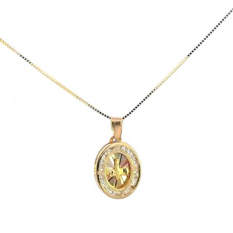 14K Real Gold CZ Faith Hope Peace Charm with Box Chain
