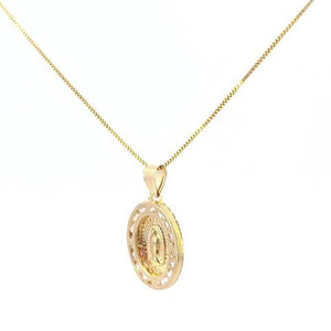 10K Real Gold Tricolor DC Oval Mother Mary CZ Small Charm with Box Chain