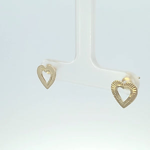 10K Solid Yellow Gold Diamond Cut Heart Earrings