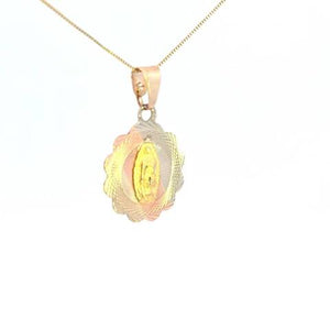 10K Real Gold Tricolor Mother Mary Flower Small Charm with Box Chain