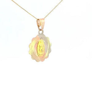 10K Real Gold Tricolor Flower Design Mother Mary Small Charm with Box Chain