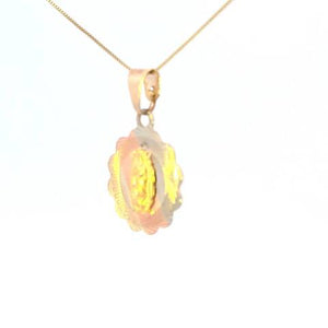 10K Real Gold Tricolor Flower Design Mother Mary Small Charm with Box Chain