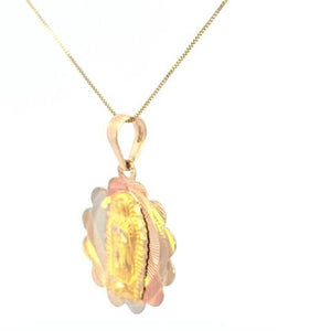 10K Real Gold Tricolor Mother Mary Flower Design Medium Charm with Box Chain