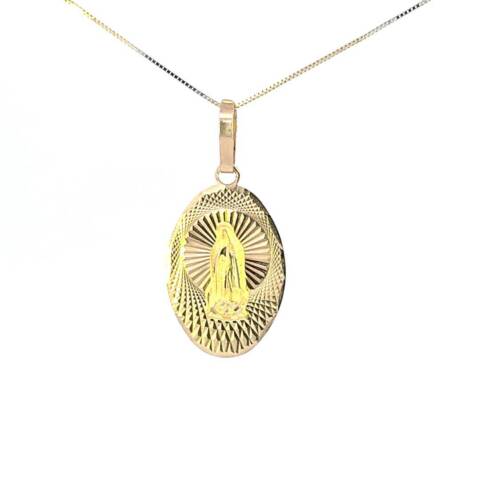 10K Real Gold Mother Mary DC Oval Charm with Box Chain