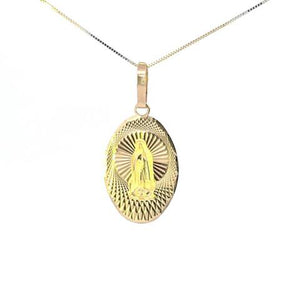 10K Real Gold DC Oval Mother Mary Charm with Box Chain