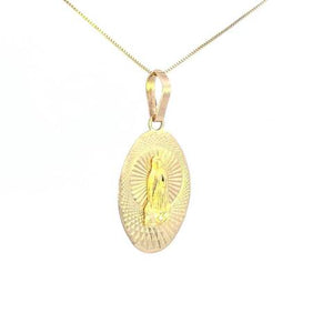 10K Real Gold DC Oval Mother Mary Charm with Box Chain